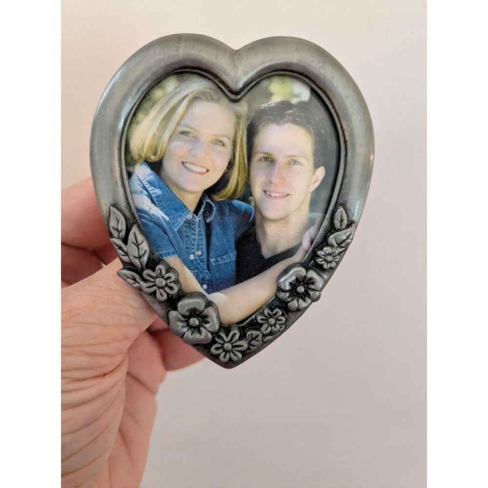 Vintage Heart Shaped Picture Frame, Romantic Photo Frame, Silver Tone Floral